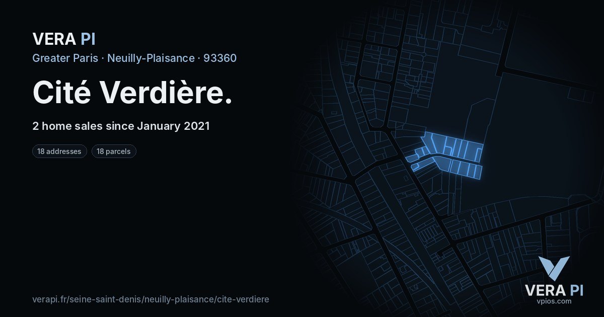 Cité Verdière, Neuilly-Plaisance at night – every parcel coloured by the prices around it, the street's own parcels lit