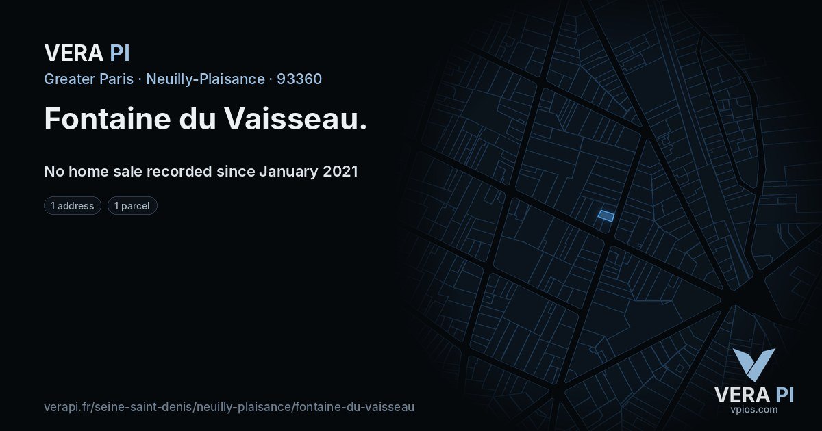 Fontaine du Vaisseau, Neuilly-Plaisance at night – every parcel coloured by the prices around it, the street's own parcels lit