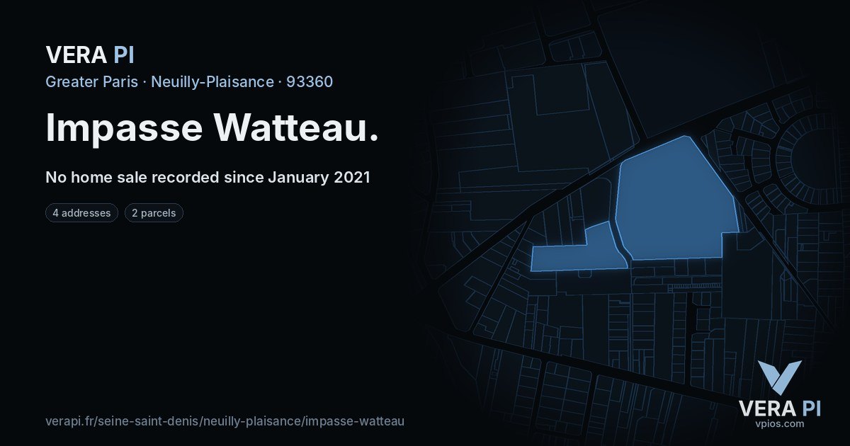 Impasse Watteau, Neuilly-Plaisance at night – every parcel coloured by the prices around it, the street's own parcels lit