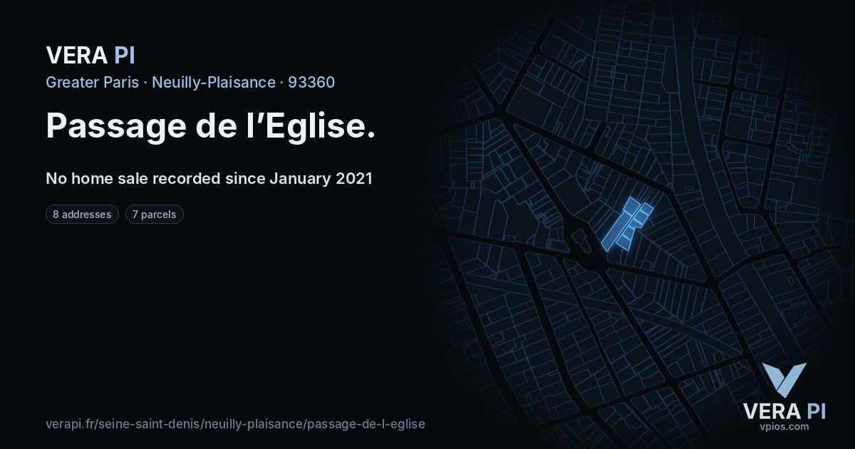 Passage de l’Eglise, Neuilly-Plaisance at night – every parcel coloured by the prices around it, the street's own parcels lit
