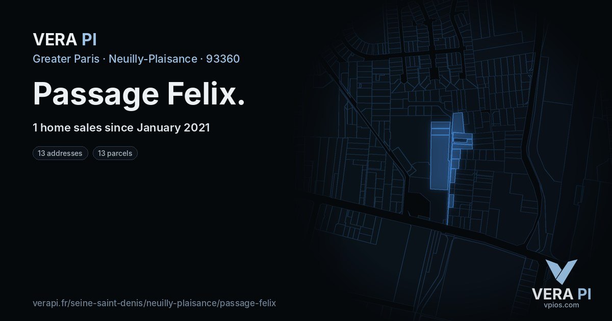 Passage Felix, Neuilly-Plaisance at night – every parcel coloured by the prices around it, the street's own parcels lit