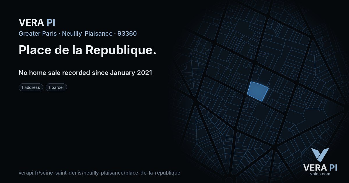 Place de la Republique, Neuilly-Plaisance at night – every parcel coloured by the prices around it, the street's own parcels lit