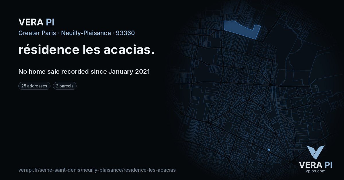 résidence les acacias, Neuilly-Plaisance at night – every parcel coloured by the prices around it, the street's own parcels lit