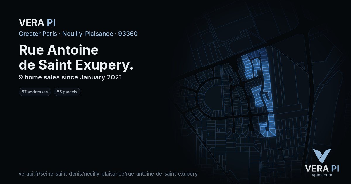 Rue Antoine de Saint Exupery, Neuilly-Plaisance at night – every parcel coloured by the prices around it, the street's own parcels lit