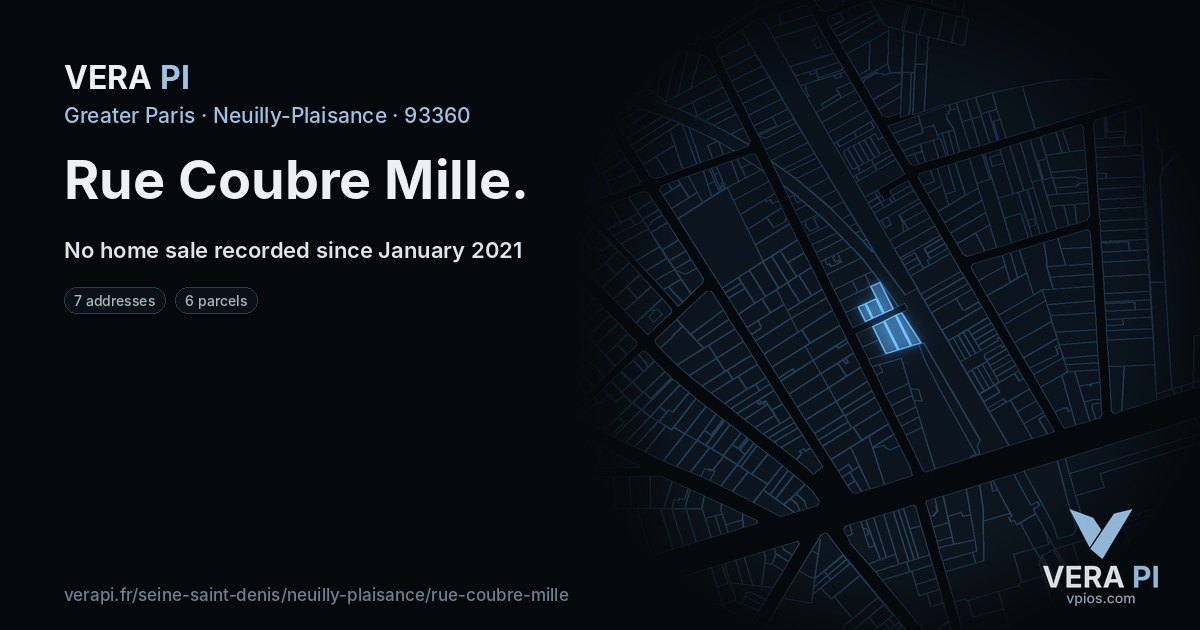 Rue Coubre Mille, Neuilly-Plaisance at night – every parcel coloured by the prices around it, the street's own parcels lit