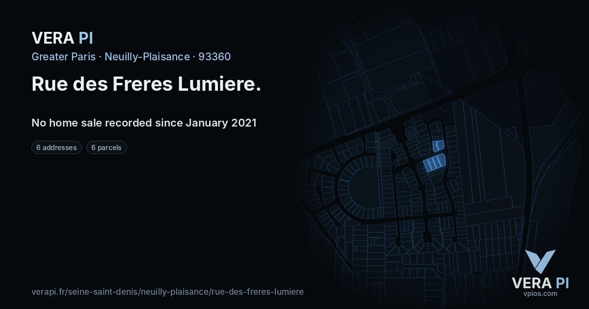 Rue des Freres Lumiere, Neuilly-Plaisance at night – every parcel coloured by the prices around it, the street's own parcels lit