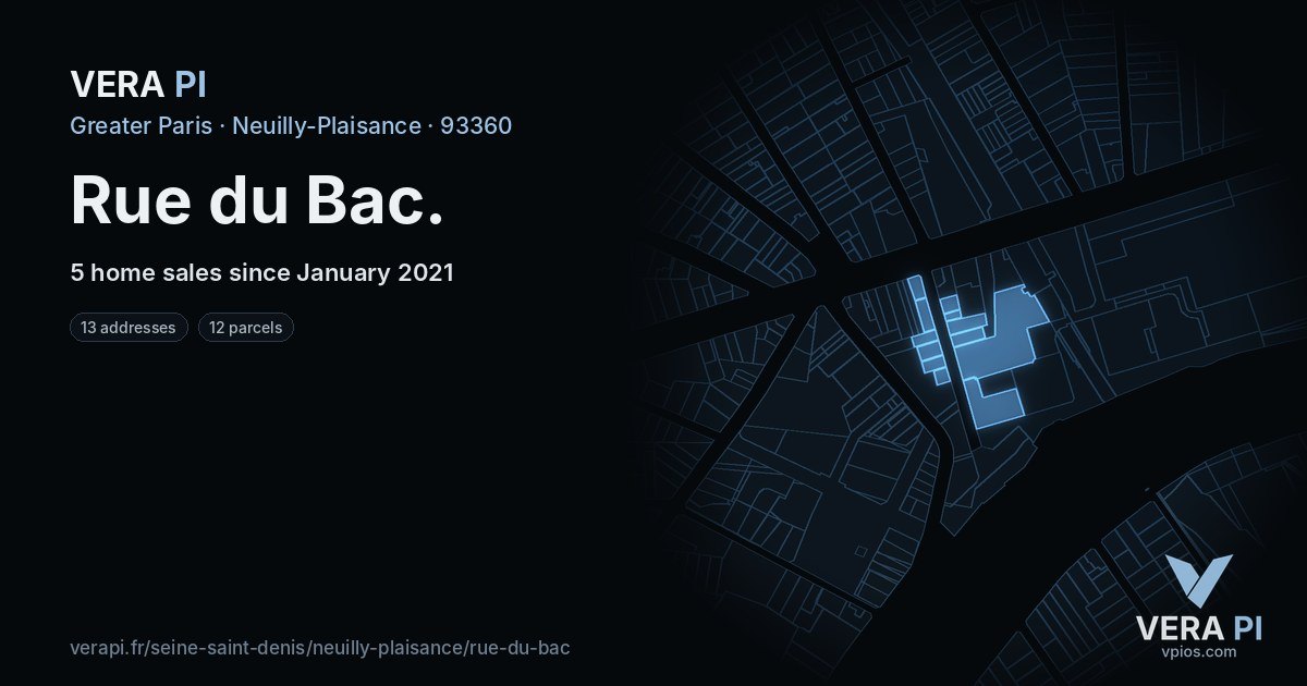 Rue du Bac, Neuilly-Plaisance at night – every parcel coloured by the prices around it, the street's own parcels lit
