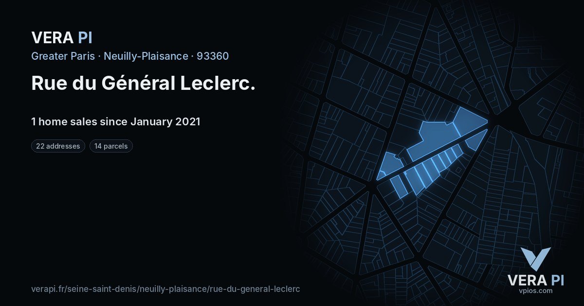 Rue du Général Leclerc, Neuilly-Plaisance at night – every parcel coloured by the prices around it, the street's own parcels lit