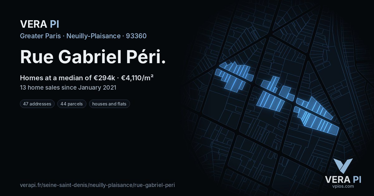 Rue Gabriel Péri, Neuilly-Plaisance at night – every parcel coloured by the prices around it, the street's own parcels lit