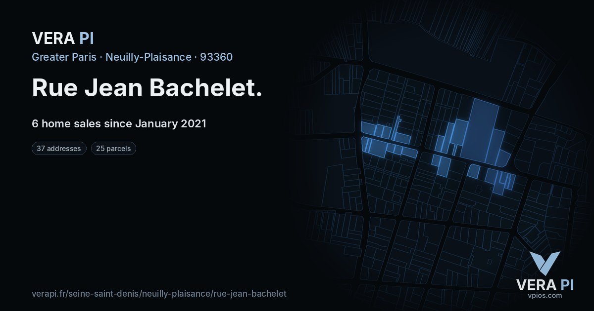 Rue Jean Bachelet, Neuilly-Plaisance at night – every parcel coloured by the prices around it, the street's own parcels lit