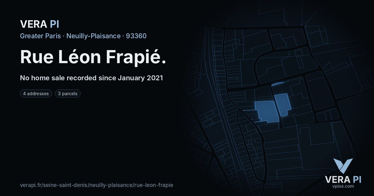 Rue Léon Frapié, Neuilly-Plaisance at night – every parcel coloured by the prices around it, the street's own parcels lit