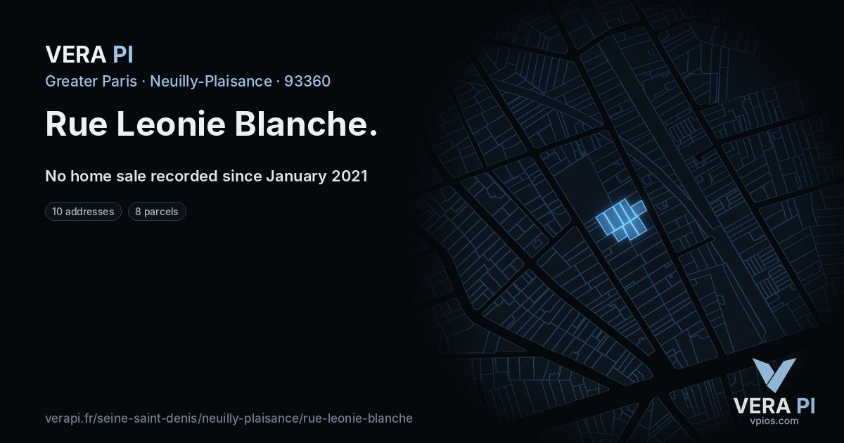 Rue Leonie Blanche, Neuilly-Plaisance at night – every parcel coloured by the prices around it, the street's own parcels lit