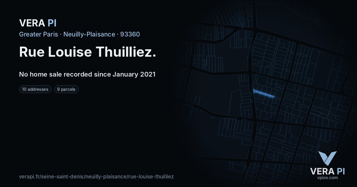 Rue Louise Thuilliez, Neuilly-Plaisance at night – every parcel coloured by the prices around it, the street's own parcels lit