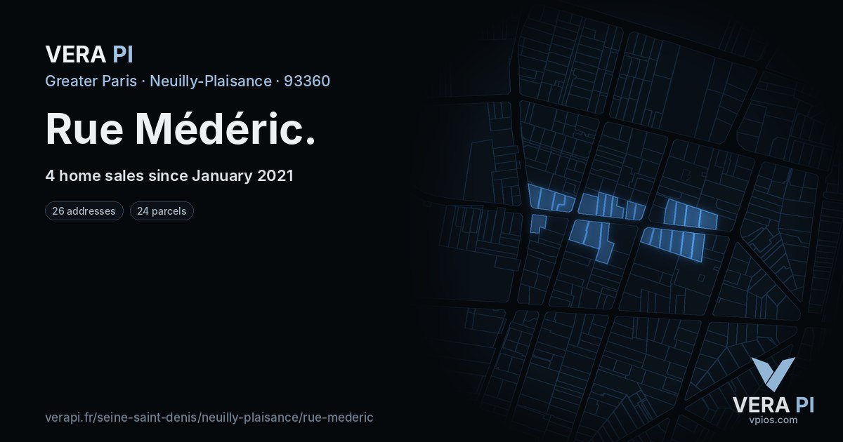 Rue Médéric, Neuilly-Plaisance at night – every parcel coloured by the prices around it, the street's own parcels lit