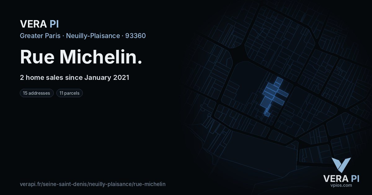 Rue Michelin, Neuilly-Plaisance at night – every parcel coloured by the prices around it, the street's own parcels lit