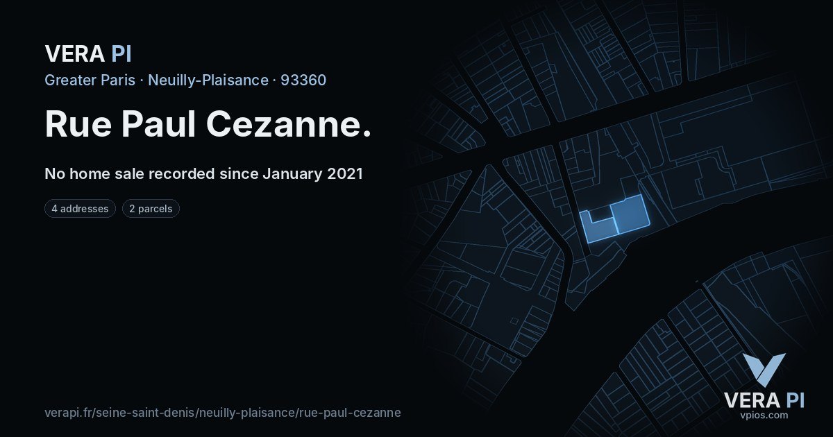 Rue Paul Cezanne, Neuilly-Plaisance at night – every parcel coloured by the prices around it, the street's own parcels lit