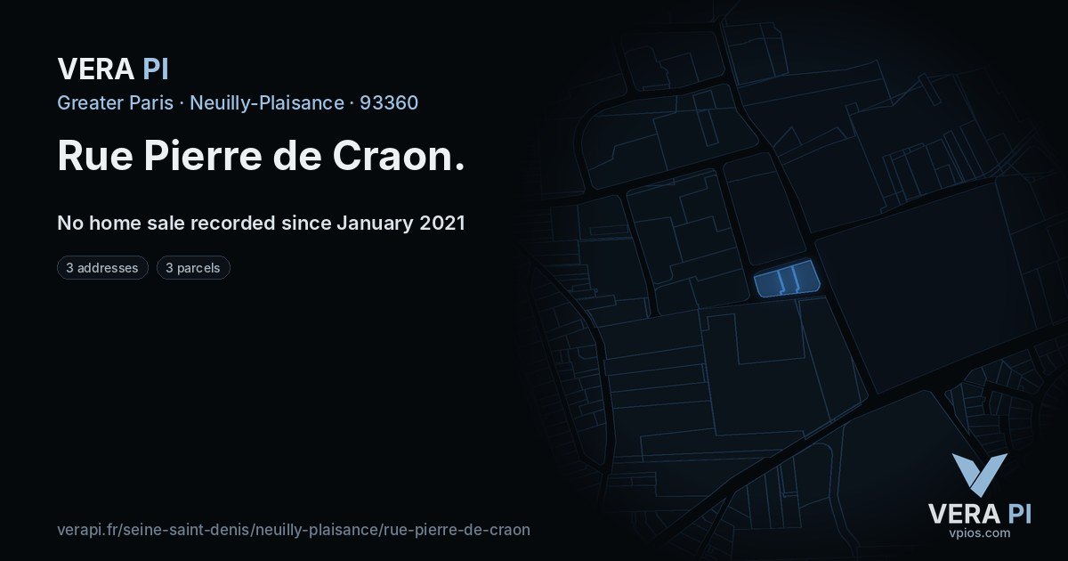 Rue Pierre de Craon, Neuilly-Plaisance at night – every parcel coloured by the prices around it, the street's own parcels lit