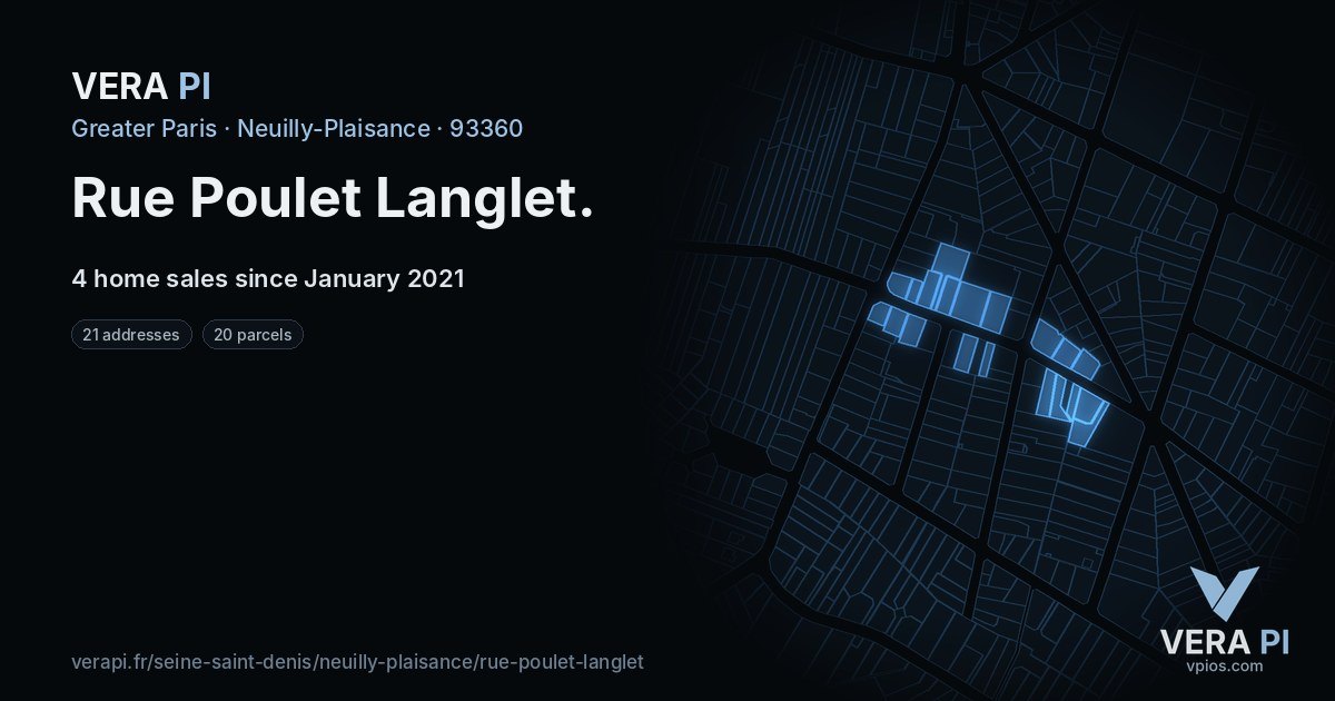 Rue Poulet Langlet, Neuilly-Plaisance at night – every parcel coloured by the prices around it, the street's own parcels lit