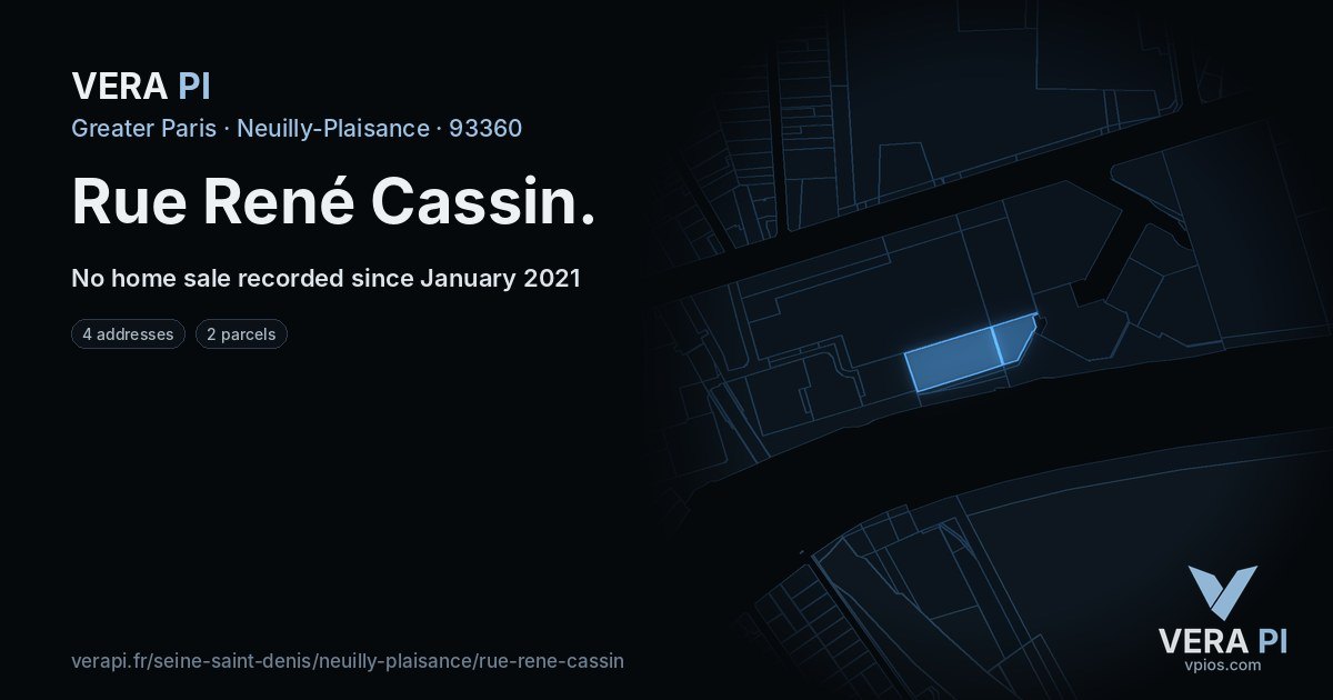 Rue René Cassin, Neuilly-Plaisance at night – every parcel coloured by the prices around it, the street's own parcels lit