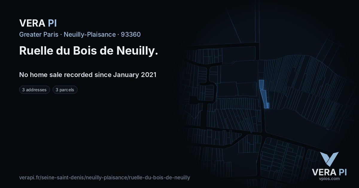 Ruelle du Bois de Neuilly, Neuilly-Plaisance at night – every parcel coloured by the prices around it, the street's own parcels lit