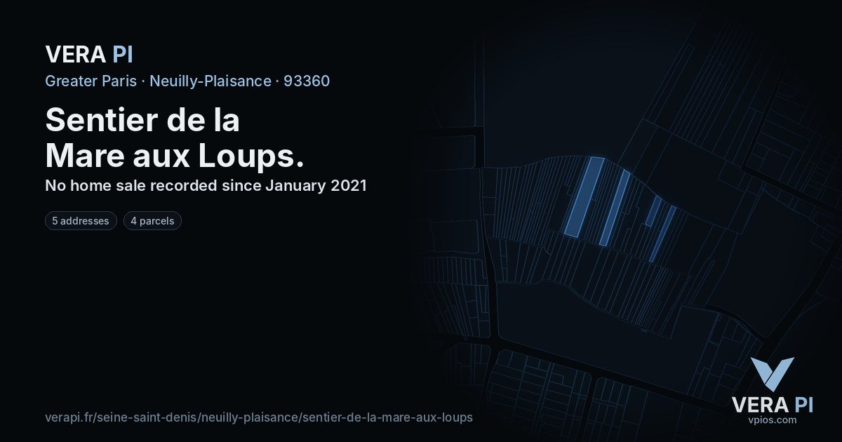 Sentier de la Mare aux Loups, Neuilly-Plaisance at night – every parcel coloured by the prices around it, the street's own parcels lit