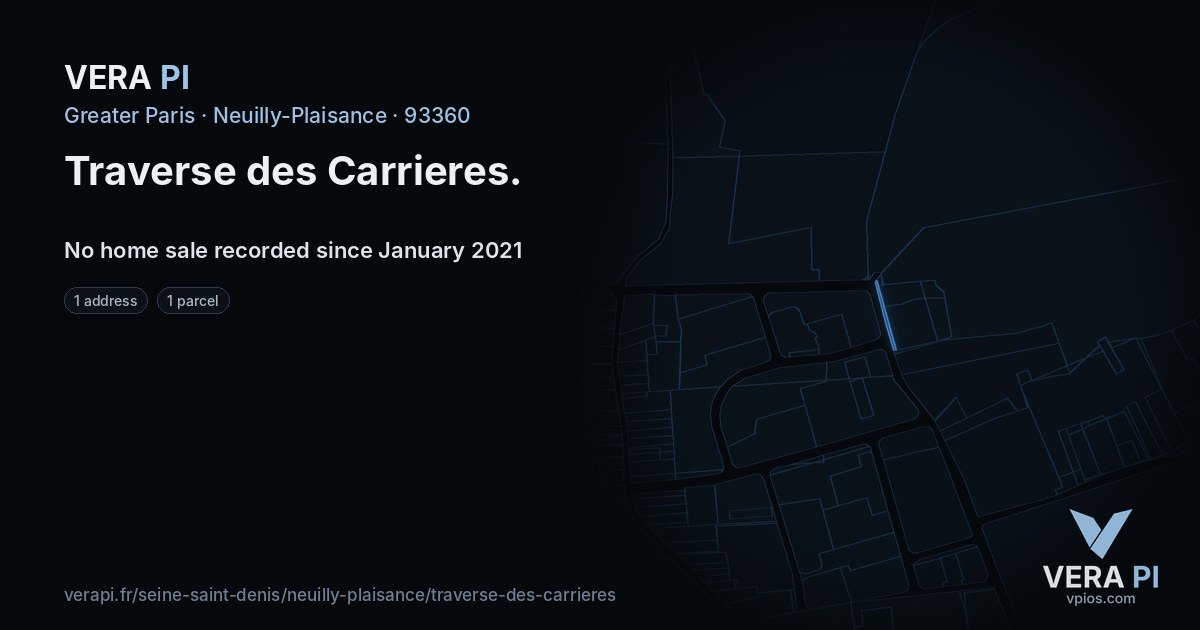 Traverse des Carrieres, Neuilly-Plaisance at night – every parcel coloured by the prices around it, the street's own parcels lit