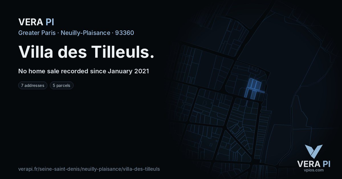 Villa des Tilleuls, Neuilly-Plaisance at night – every parcel coloured by the prices around it, the street's own parcels lit