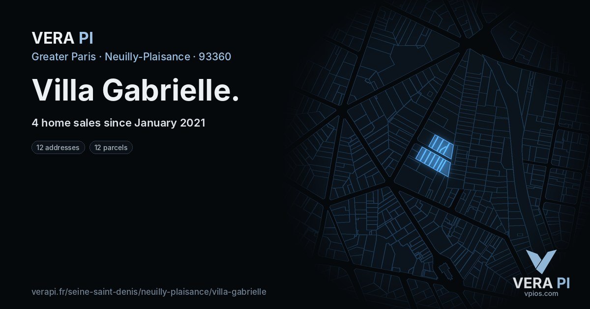Villa Gabrielle, Neuilly-Plaisance at night – every parcel coloured by the prices around it, the street's own parcels lit