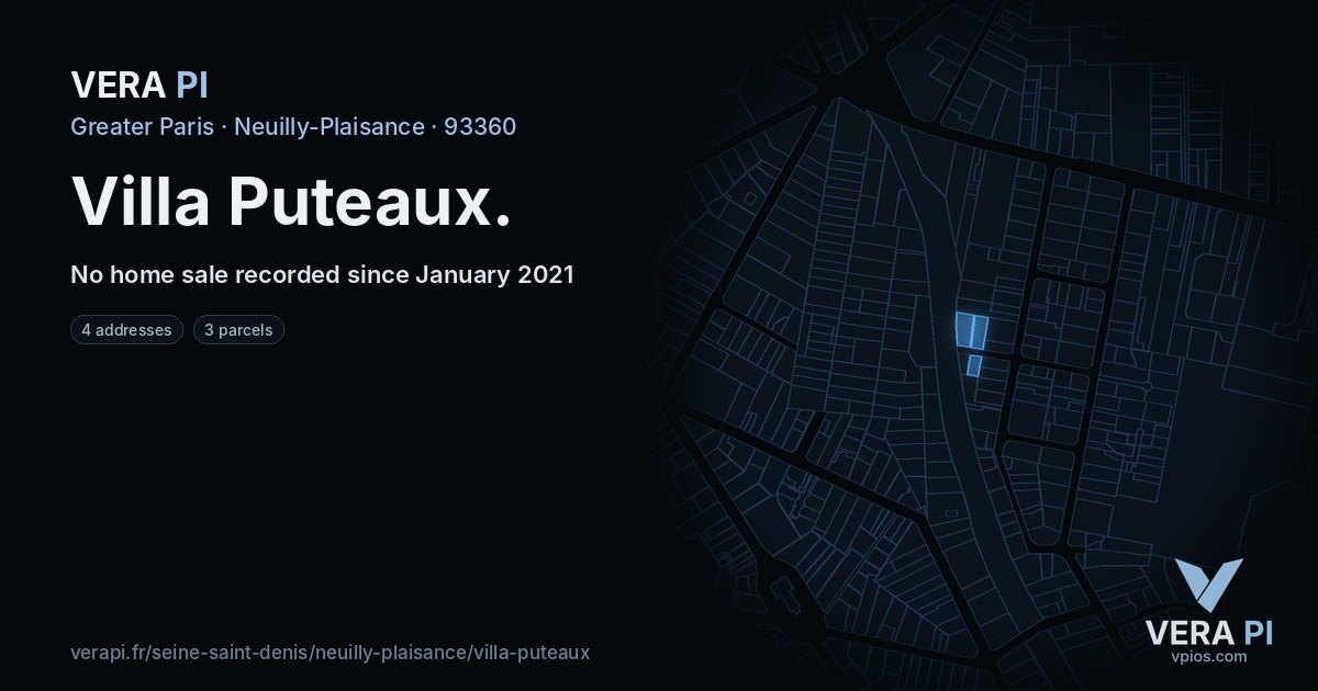 Villa Puteaux, Neuilly-Plaisance at night – every parcel coloured by the prices around it, the street's own parcels lit
