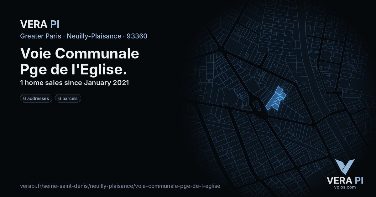 Voie Communale Pge de l'Eglise, Neuilly-Plaisance at night – every parcel coloured by the prices around it, the street's own parcels lit