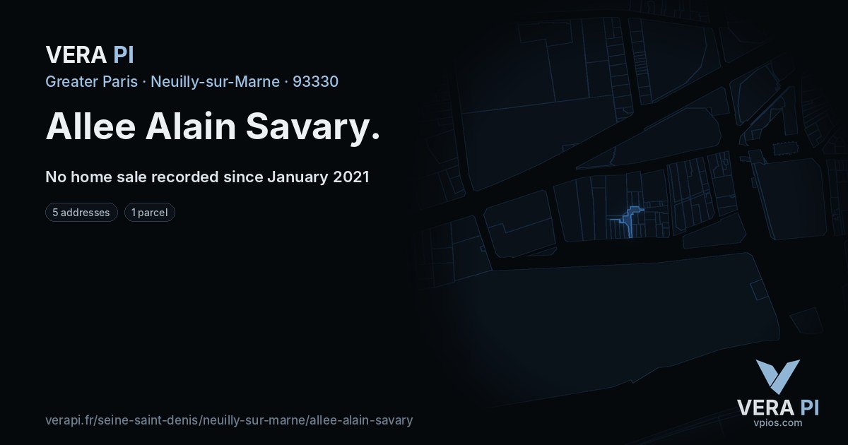 Allee Alain Savary, Neuilly-sur-Marne at night – every parcel coloured by the prices around it, the street's own parcels lit