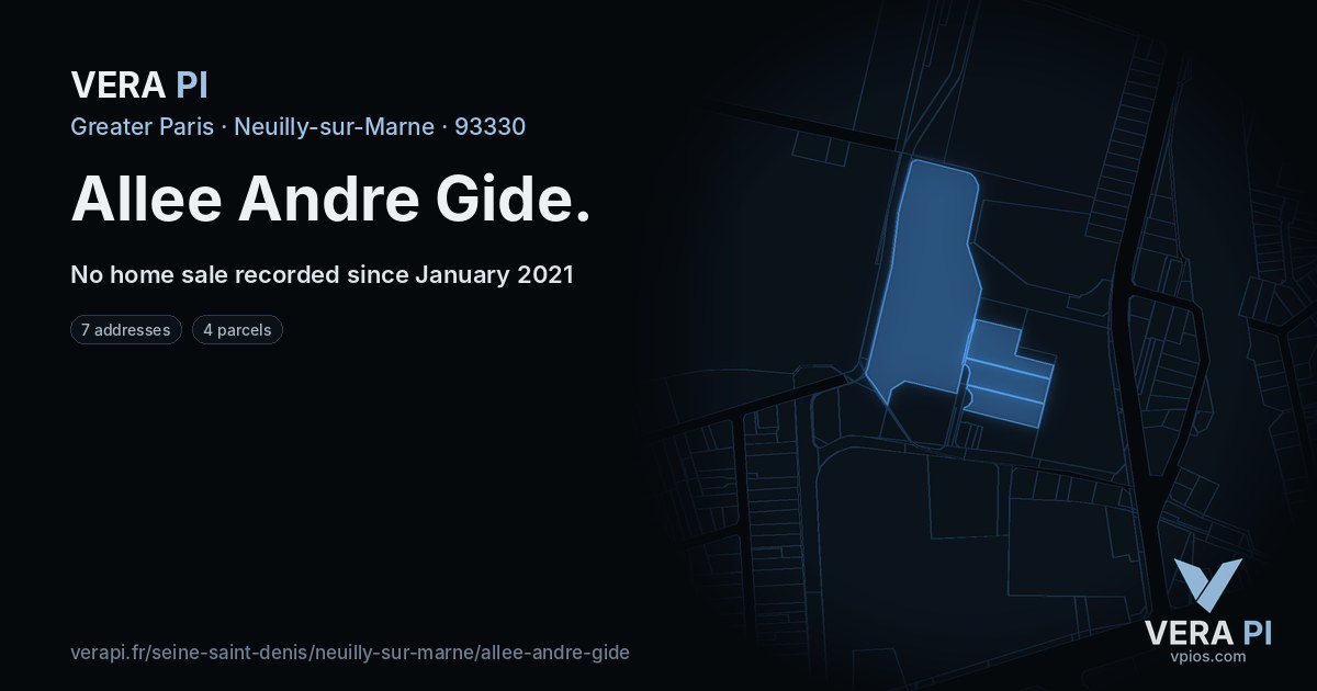 Allee Andre Gide, Neuilly-sur-Marne at night – every parcel coloured by the prices around it, the street's own parcels lit