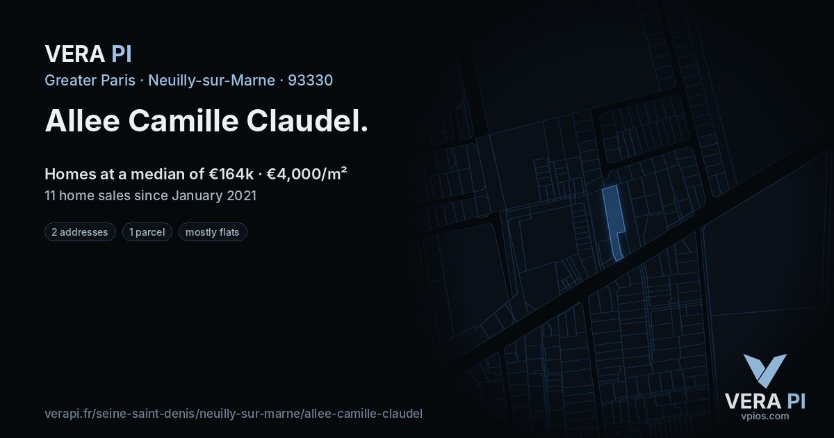 Allee Camille Claudel, Neuilly-sur-Marne at night – every parcel coloured by the prices around it, the street's own parcels lit