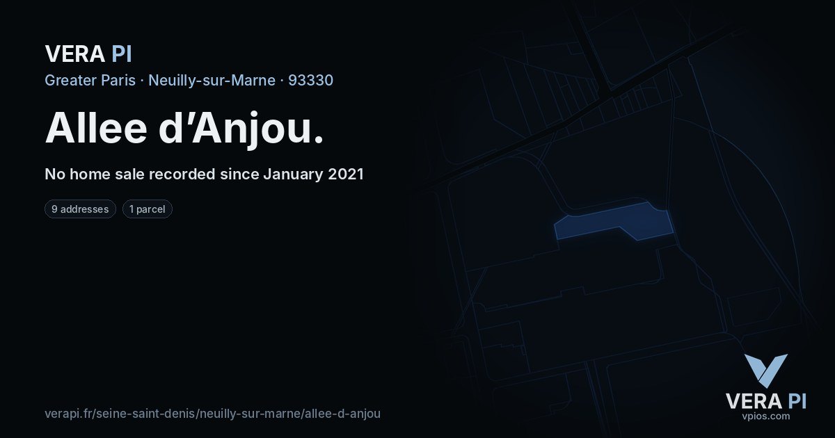 Allee d’Anjou, Neuilly-sur-Marne at night – every parcel coloured by the prices around it, the street's own parcels lit