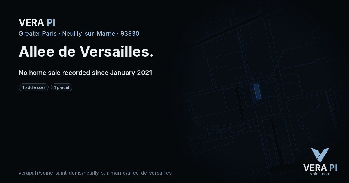 Allee de Versailles, Neuilly-sur-Marne at night – every parcel coloured by the prices around it, the street's own parcels lit