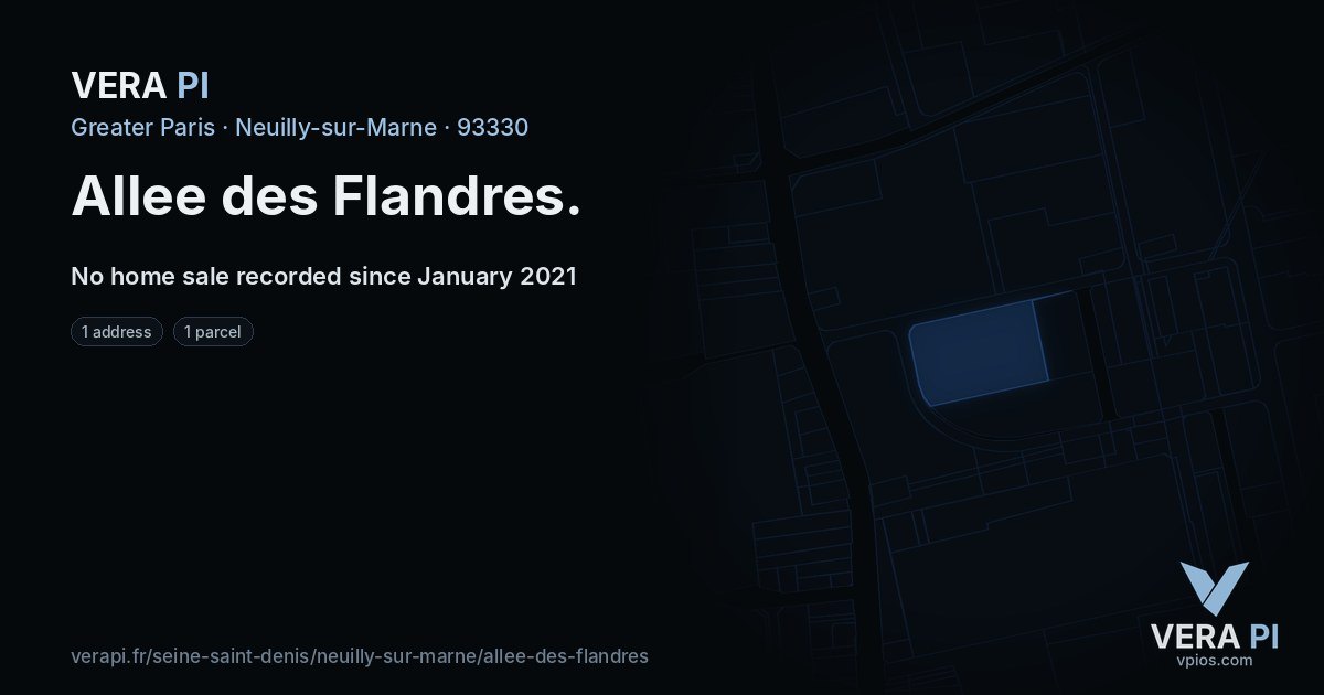 Allee des Flandres, Neuilly-sur-Marne at night – every parcel coloured by the prices around it, the street's own parcels lit