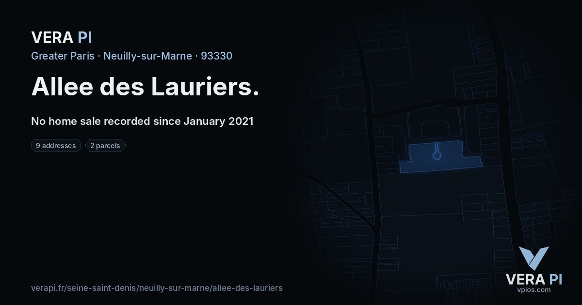 Allee des Lauriers, Neuilly-sur-Marne at night – every parcel coloured by the prices around it, the street's own parcels lit