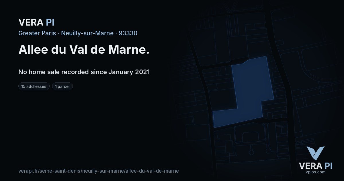 Allee du Val de Marne, Neuilly-sur-Marne at night – every parcel coloured by the prices around it, the street's own parcels lit