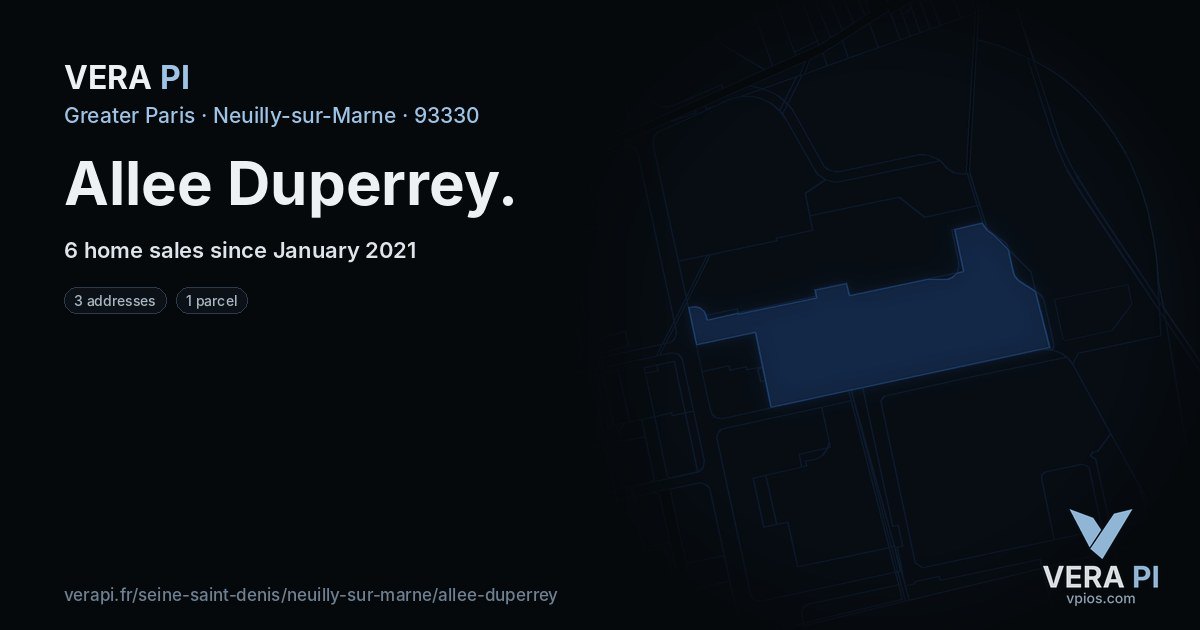 Allee Duperrey, Neuilly-sur-Marne at night – every parcel coloured by the prices around it, the street's own parcels lit