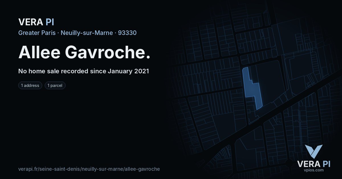 Allee Gavroche, Neuilly-sur-Marne at night – every parcel coloured by the prices around it, the street's own parcels lit