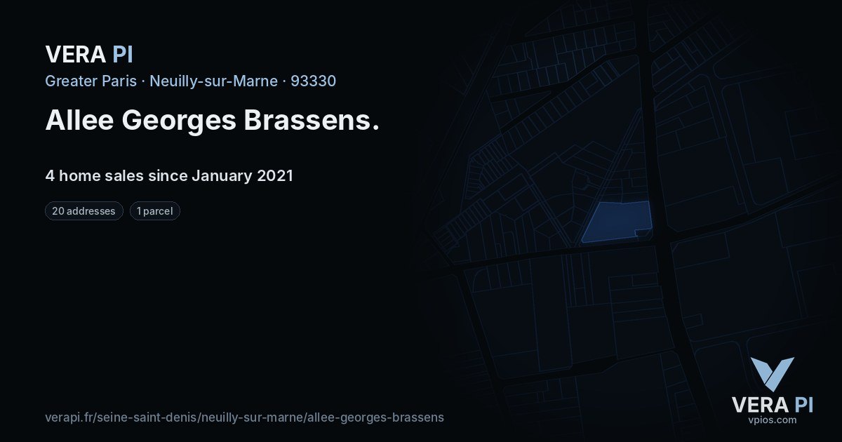 Allee Georges Brassens, Neuilly-sur-Marne at night – every parcel coloured by the prices around it, the street's own parcels lit