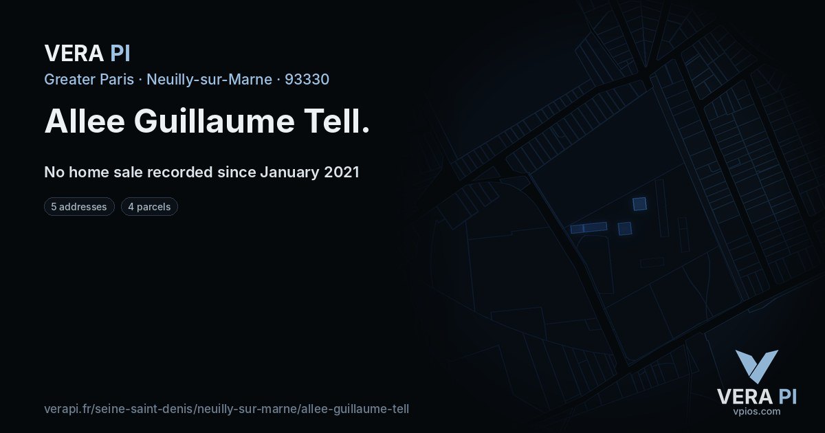 Allee Guillaume Tell, Neuilly-sur-Marne at night – every parcel coloured by the prices around it, the street's own parcels lit