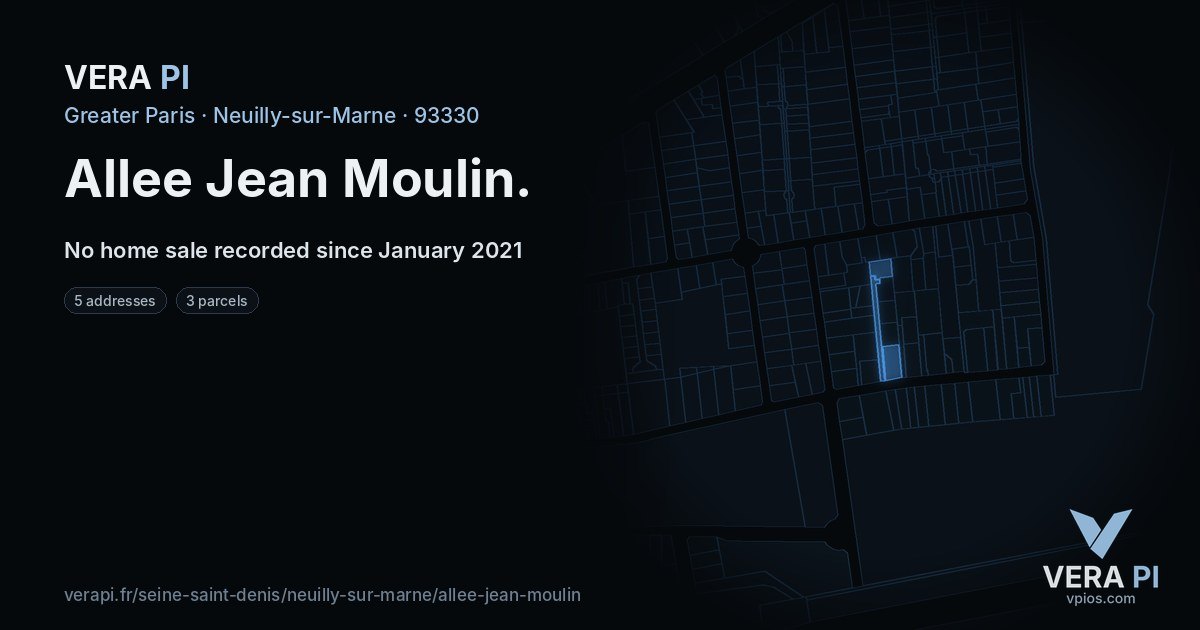 Allee Jean Moulin, Neuilly-sur-Marne at night – every parcel coloured by the prices around it, the street's own parcels lit