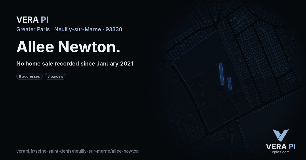 Allee Newton, Neuilly-sur-Marne at night – every parcel coloured by the prices around it, the street's own parcels lit
