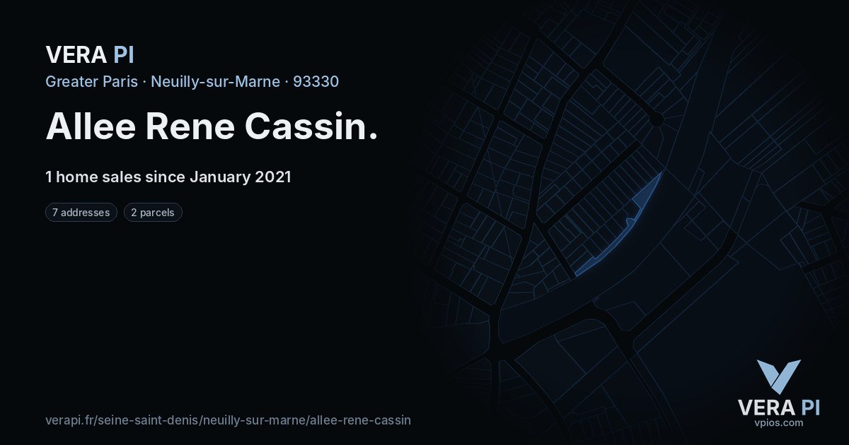 Allee Rene Cassin, Neuilly-sur-Marne at night – every parcel coloured by the prices around it, the street's own parcels lit