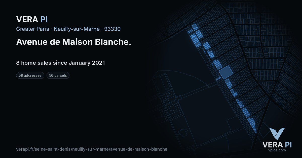 Avenue de Maison Blanche, Neuilly-sur-Marne at night – every parcel coloured by the prices around it, the street's own parcels lit