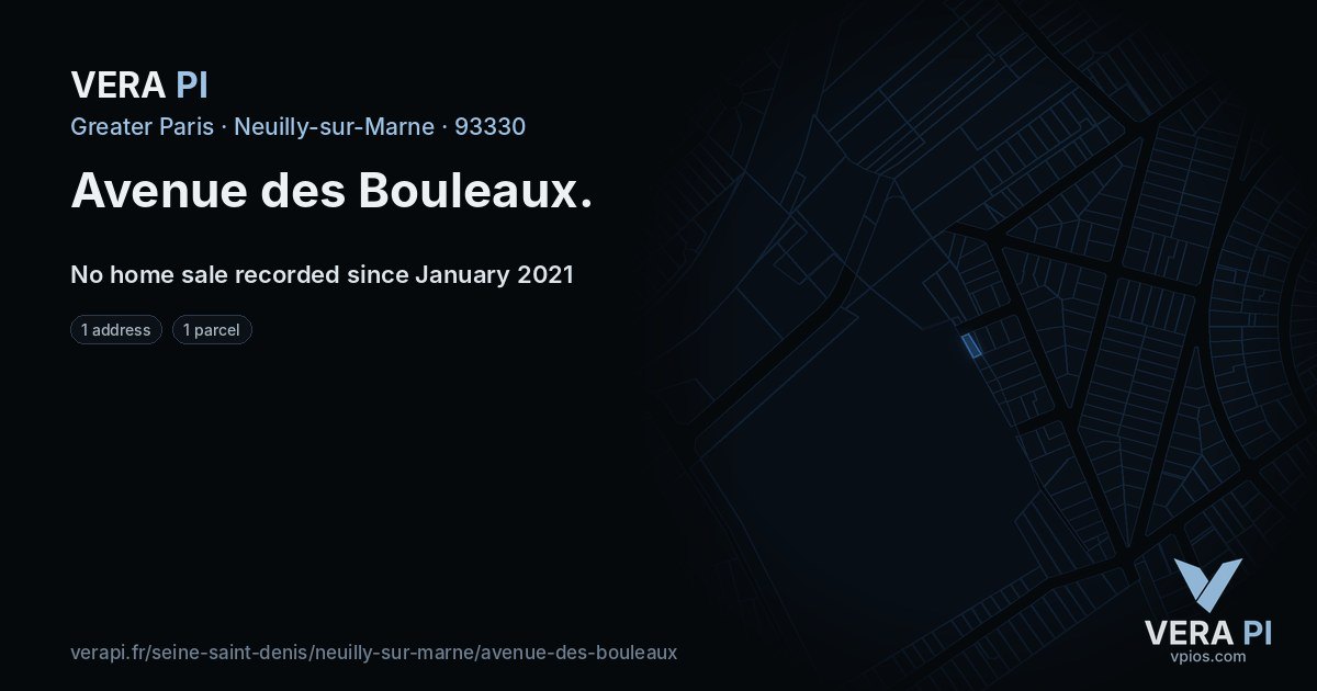 Avenue des Bouleaux, Neuilly-sur-Marne at night – every parcel coloured by the prices around it, the street's own parcels lit