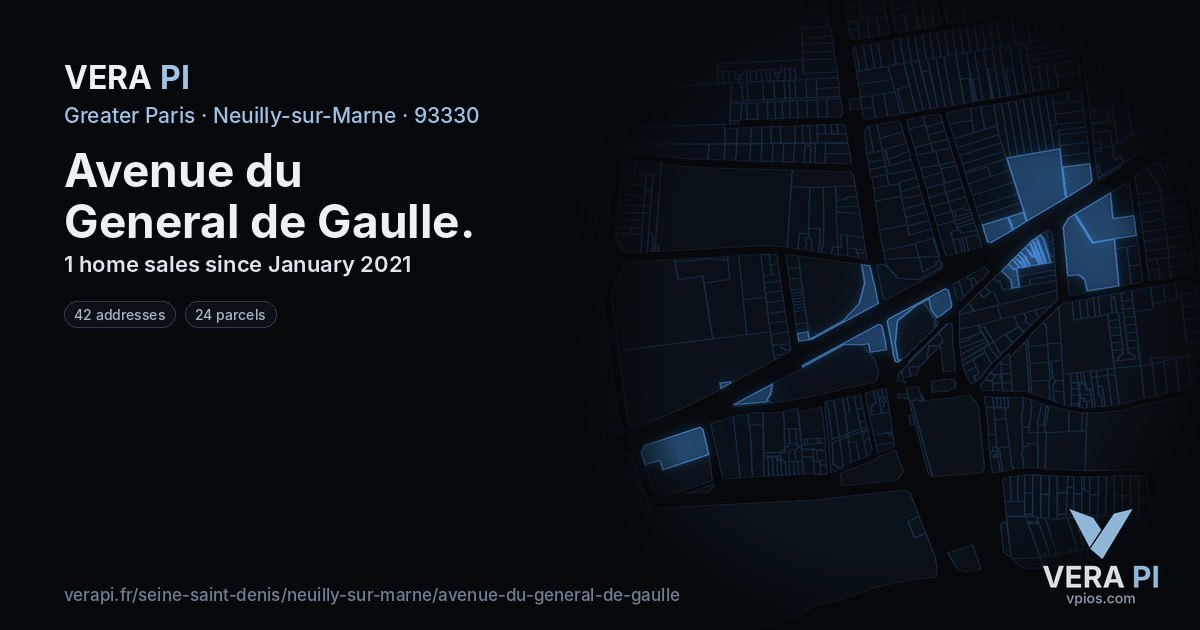Avenue du General de Gaulle, Neuilly-sur-Marne at night – every parcel coloured by the prices around it, the street's own parcels lit