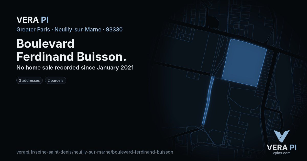 Boulevard Ferdinand Buisson, Neuilly-sur-Marne at night – every parcel coloured by the prices around it, the street's own parcels lit