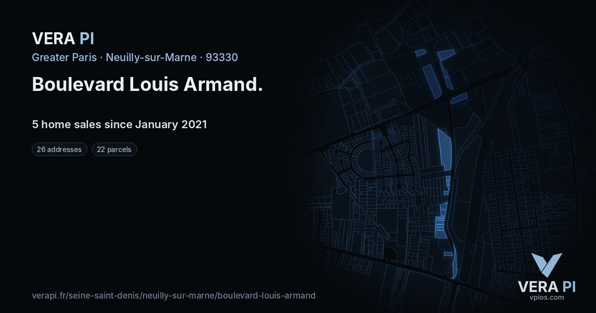 Boulevard Louis Armand, Neuilly-sur-Marne at night – every parcel coloured by the prices around it, the street's own parcels lit